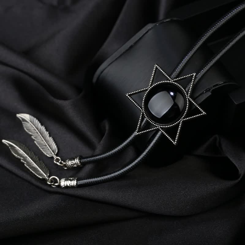 Hexagram Star Gemstone Shirt Collar Bolo Tie - Silver - image 5