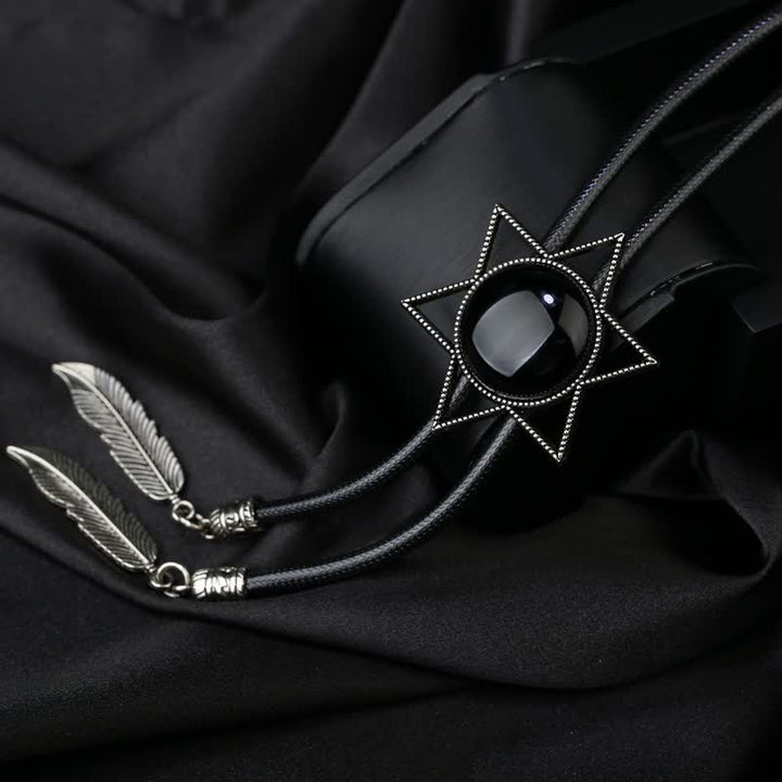 Hexagram Star Gemstone Shirt Collar Bolo Tie - Silver - image 5