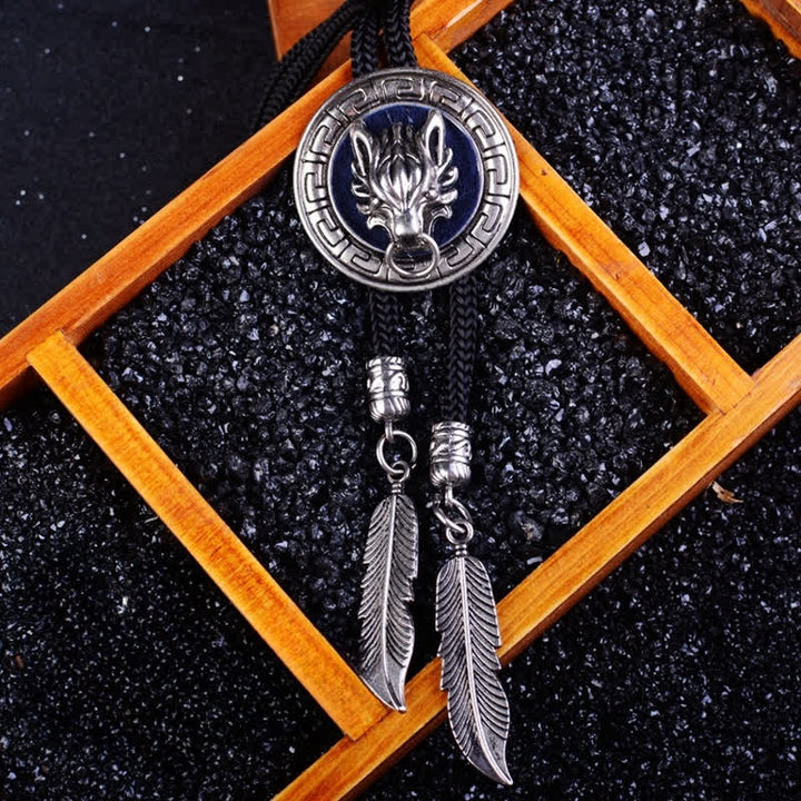 Cowboy 3D Wolf Head Pendant Bolo Tie - Silver - image 0