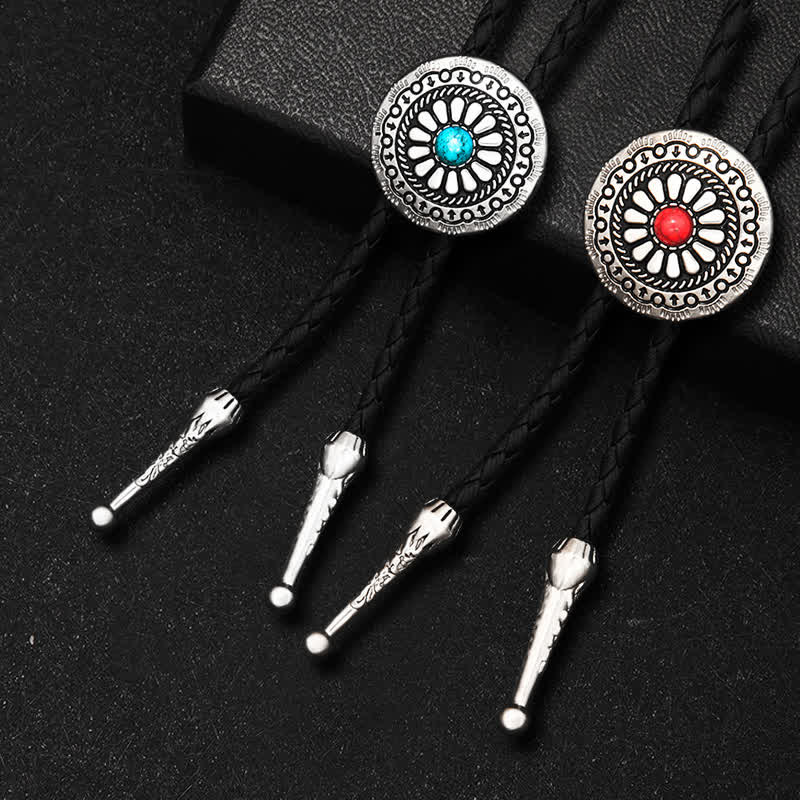Round Turquoise Stone Centerpiece Bolo Tie - image 0