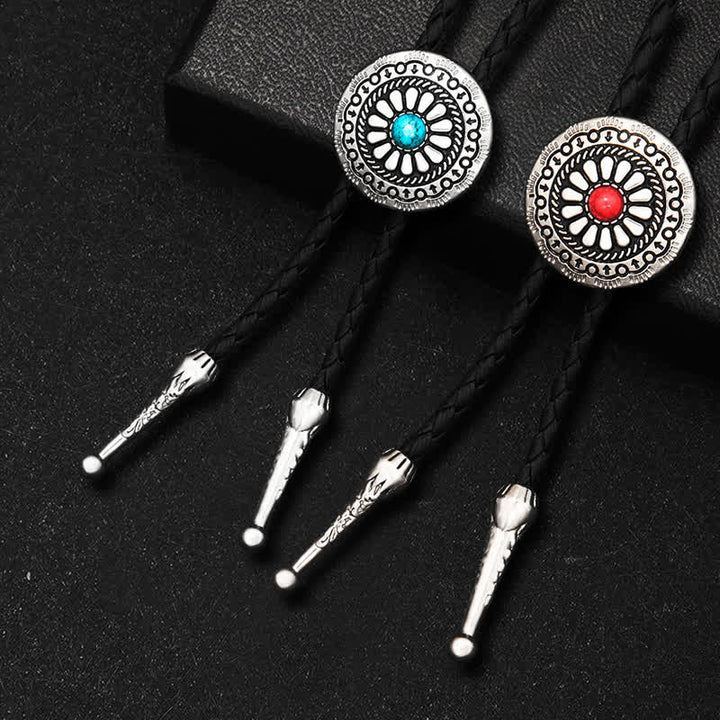 Round Turquoise Stone Centerpiece Bolo Tie - image 0