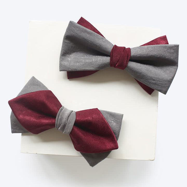 Men's Burgundy & Gray Double Layered Bow Tie - image 0