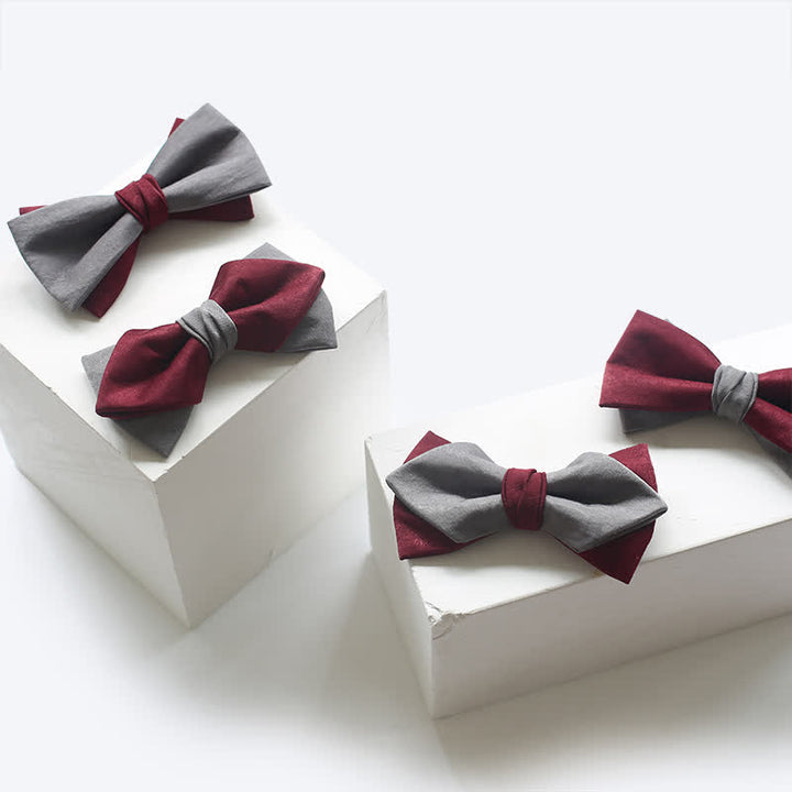 Men's Burgundy & Gray Double Layered Bow Tie - image 1