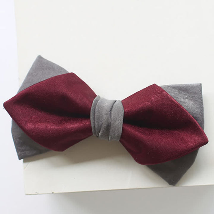 Men's Burgundy & Gray Double Layered Bow Tie - image 7