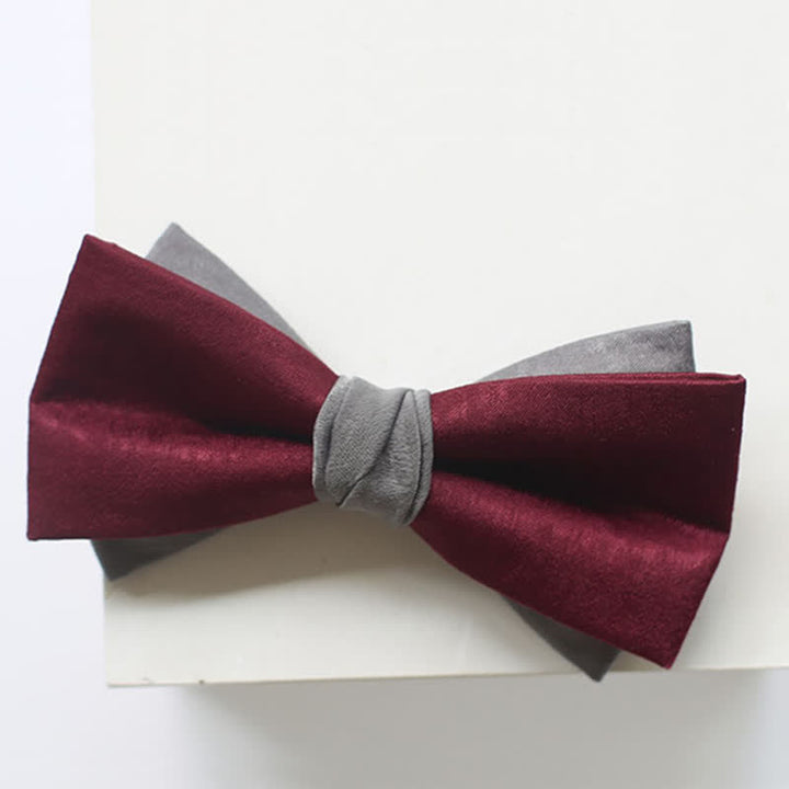 Men's Burgundy & Gray Double Layered Bow Tie - image 3