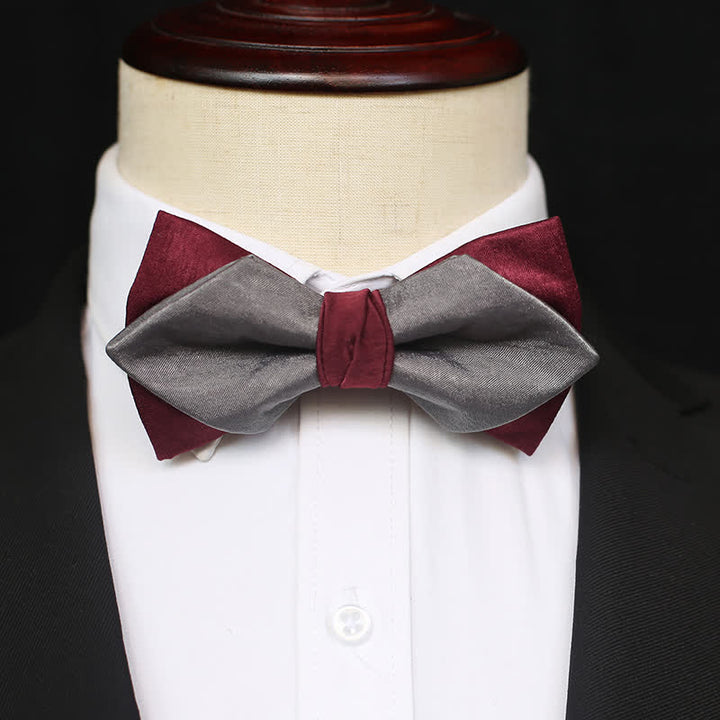 Men's Burgundy & Gray Double Layered Bow Tie - Style #4 - image 8