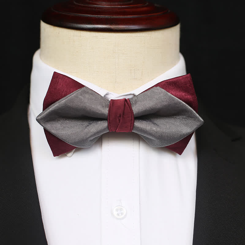 Men's Burgundy & Gray Double Layered Bow Tie - Style #4 - image 8