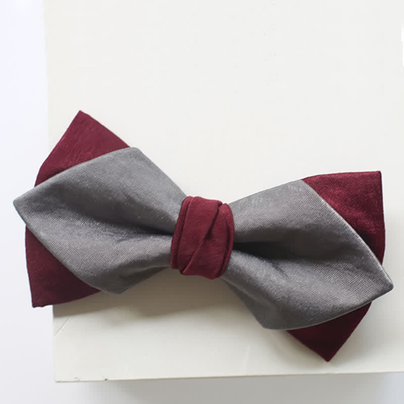 Men's Burgundy & Gray Double Layered Bow Tie - image 9