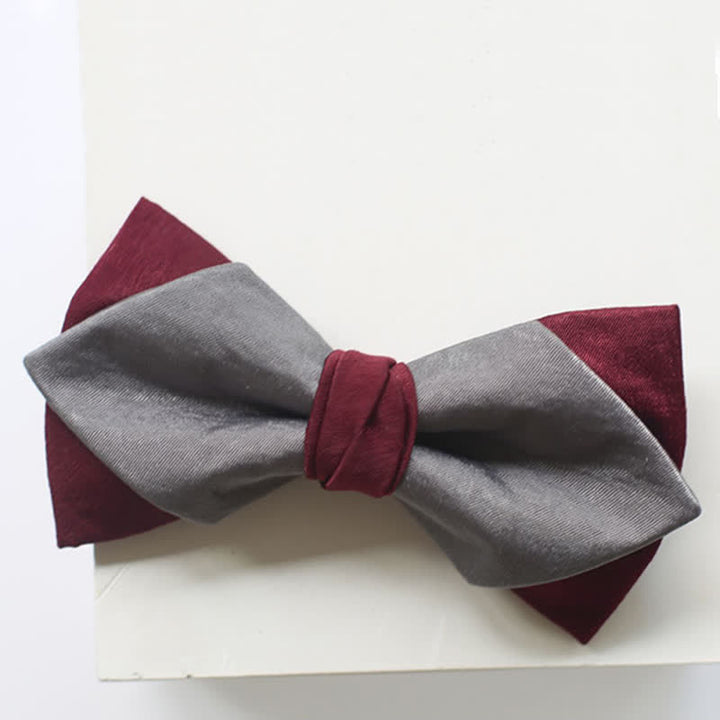 Men's Burgundy & Gray Double Layered Bow Tie - image 9