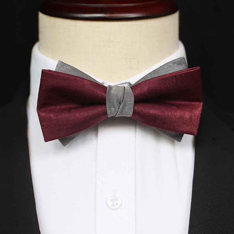 Men's Burgundy & Gray Double Layered Bow Tie - Style #1 - image 2