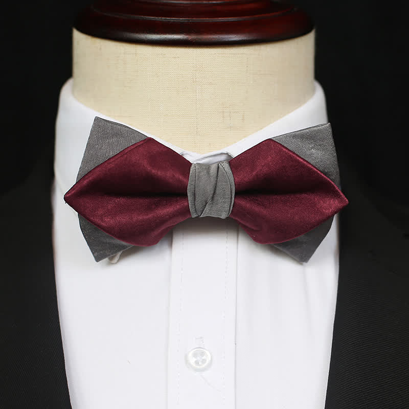 Men's Burgundy & Gray Double Layered Bow Tie - Style #3 - image 6