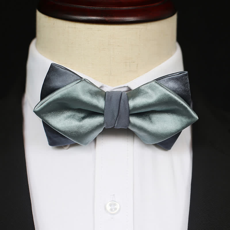 Men's Gray-Blue Pale Green Double Layered Bow Tie - Style #3 - image 5