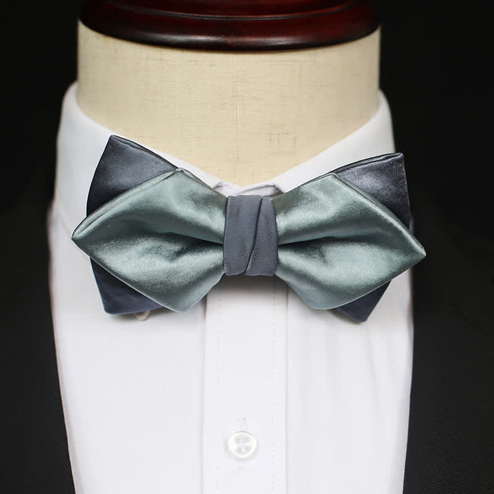 Men's Gray-Blue Pale Green Double Layered Bow Tie - Style #3 - image 5