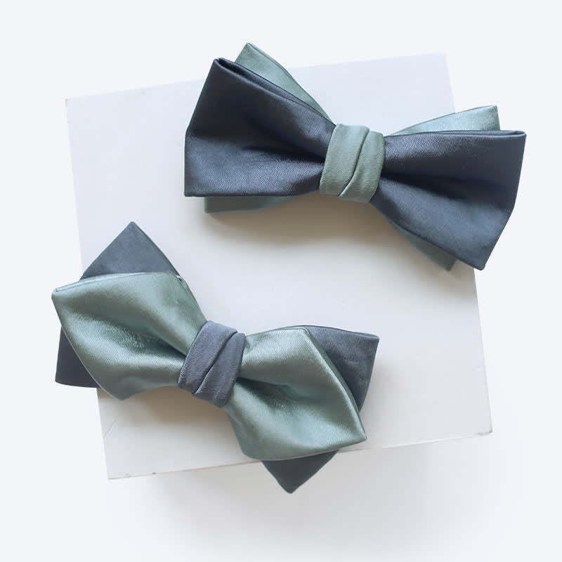 Men's Gray-Blue Pale Green Double Layered Bow Tie - image 0