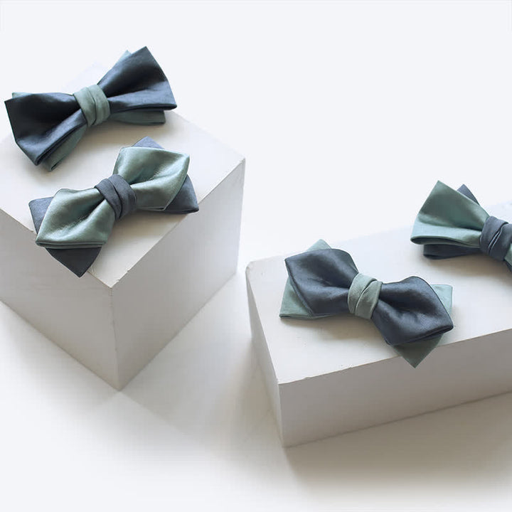 Men's Gray-Blue Pale Green Double Layered Bow Tie - image 7