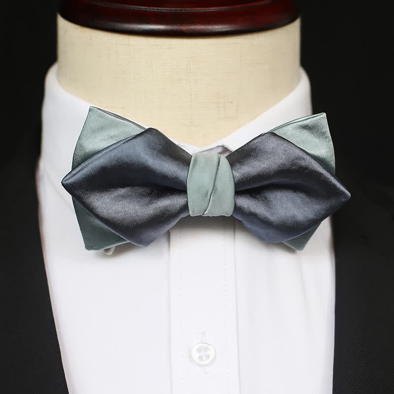 Men's Gray-Blue Pale Green Double Layered Bow Tie - Style #4 - image 8
