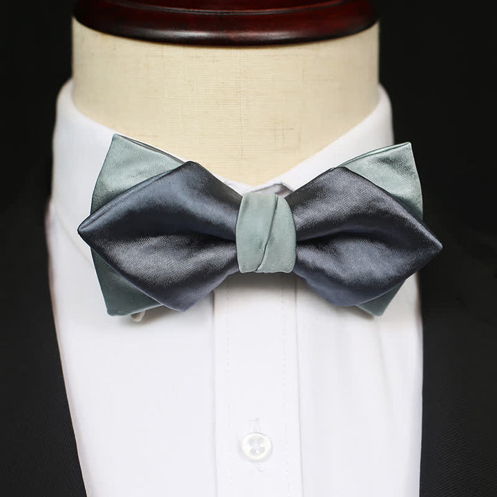 Men's Gray-Blue Pale Green Double Layered Bow Tie - Style #4 - image 8