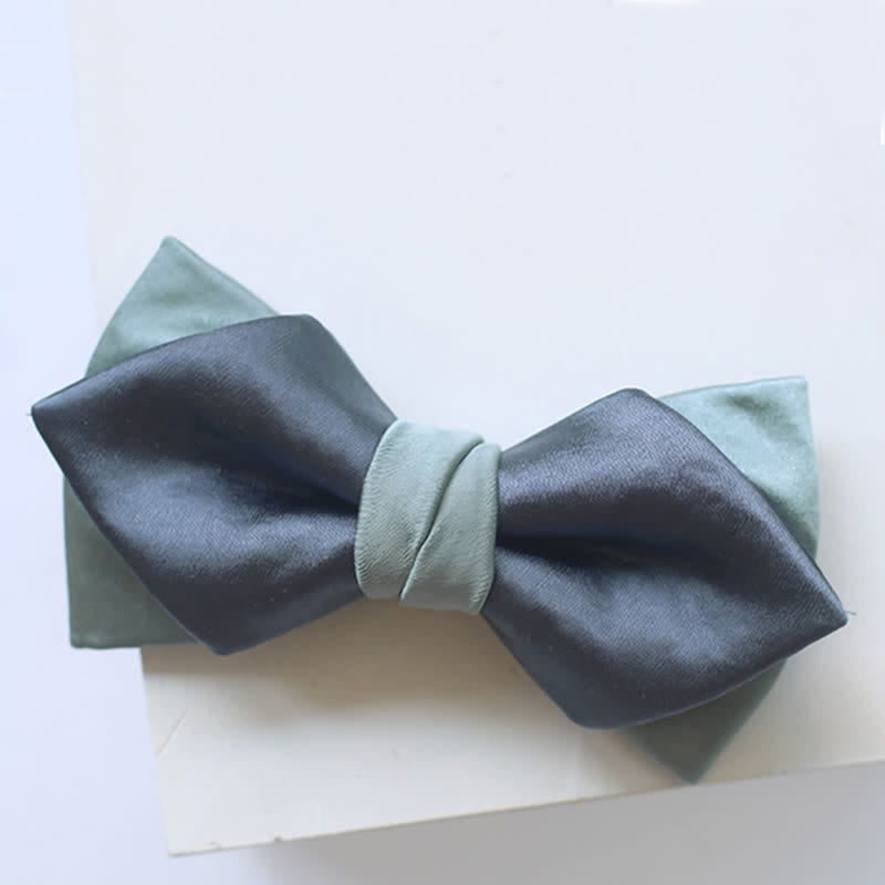 Men's Gray-Blue Pale Green Double Layered Bow Tie - image 9