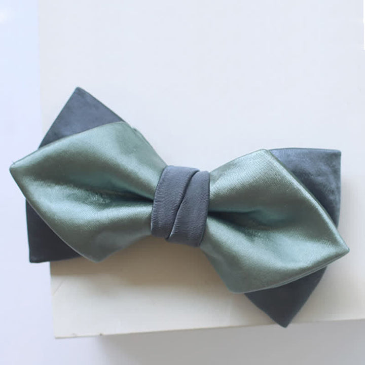 Men's Gray-Blue Pale Green Double Layered Bow Tie - image 6