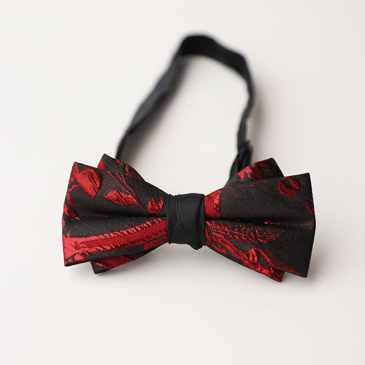 Men's Red Floral Pattern Black Bow Tie - Style #2 - image 4