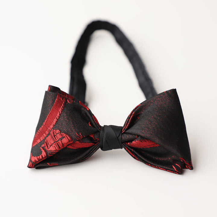 Men's Red Floral Pattern Black Bow Tie - Style #1 - image 2