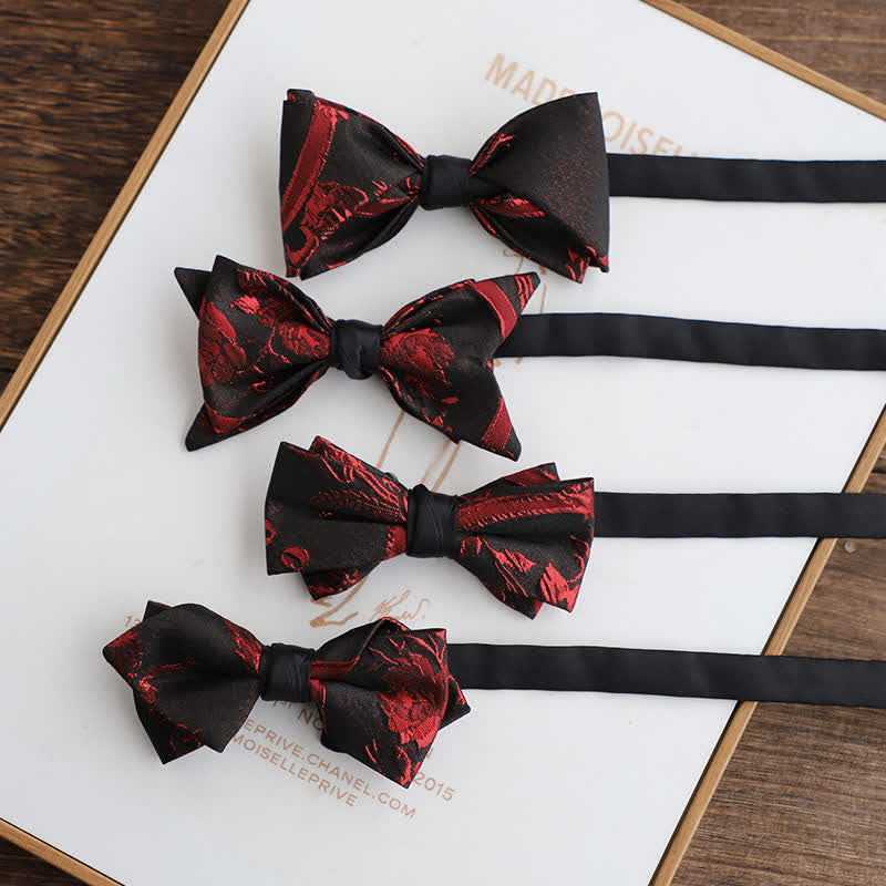 Men's Red Floral Pattern Black Bow Tie - image 0