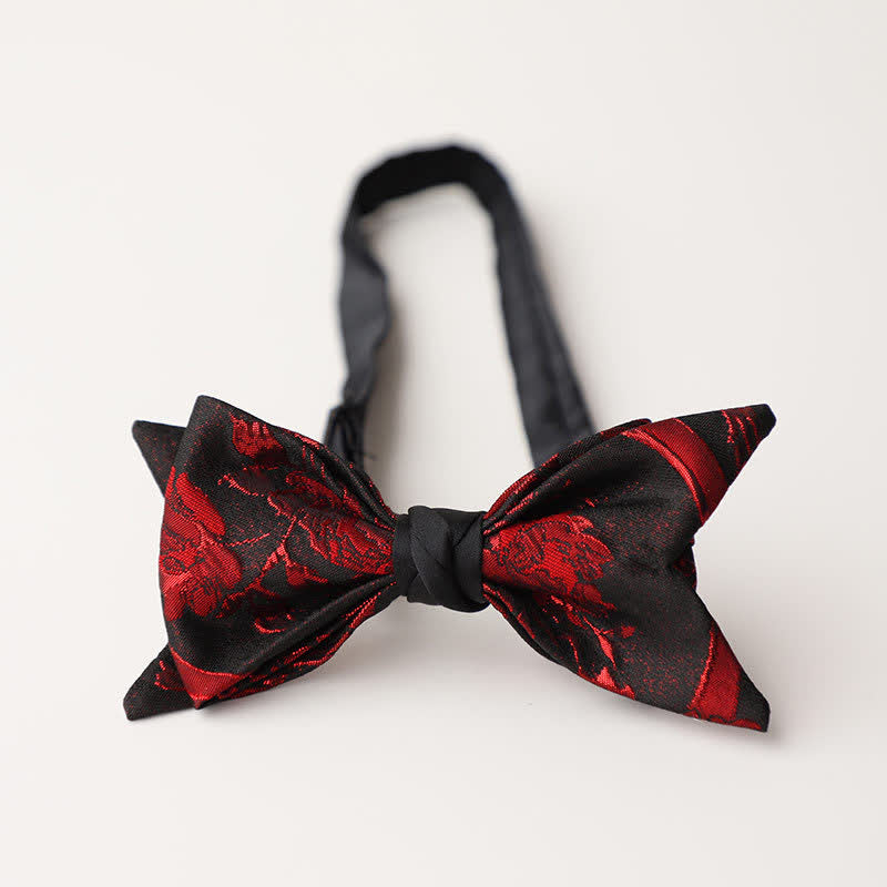 Men's Red Floral Pattern Black Bow Tie - Style #5 - image 7