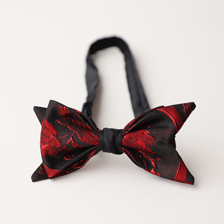 Men's Red Floral Pattern Black Bow Tie - Style #5 - image 7