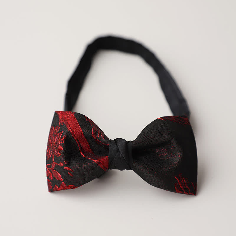 Men's Red Floral Pattern Black Bow Tie - Style #4 - image 6