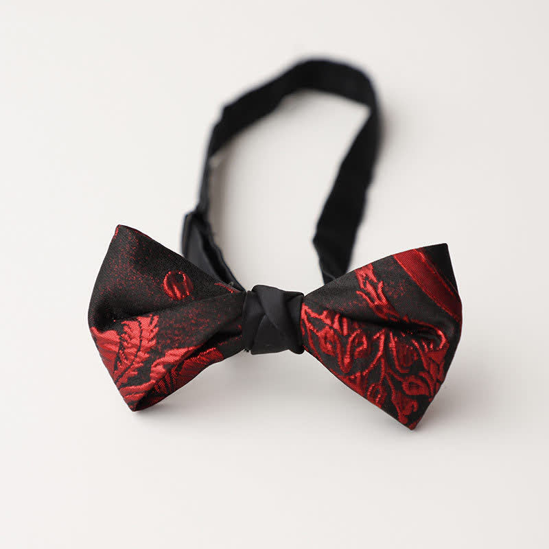 Men's Red Floral Pattern Black Bow Tie - Style #3 - image 5
