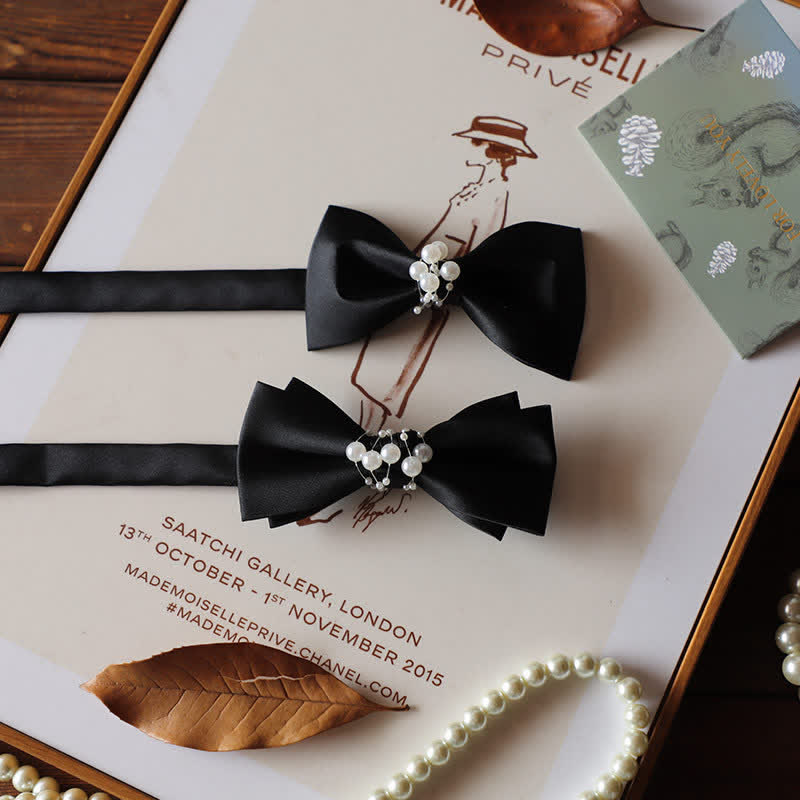 Men's Temperament Pearl Black Wedding Bow Tie - image 9