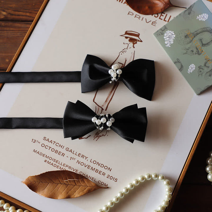Men's Temperament Pearl Black Wedding Bow Tie - image 9