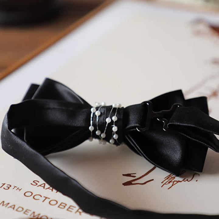 Men's Temperament Pearl Black Wedding Bow Tie - image 7