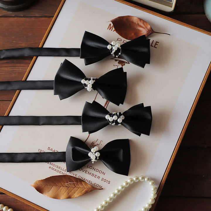Men's Temperament Pearl Black Wedding Bow Tie - image 0