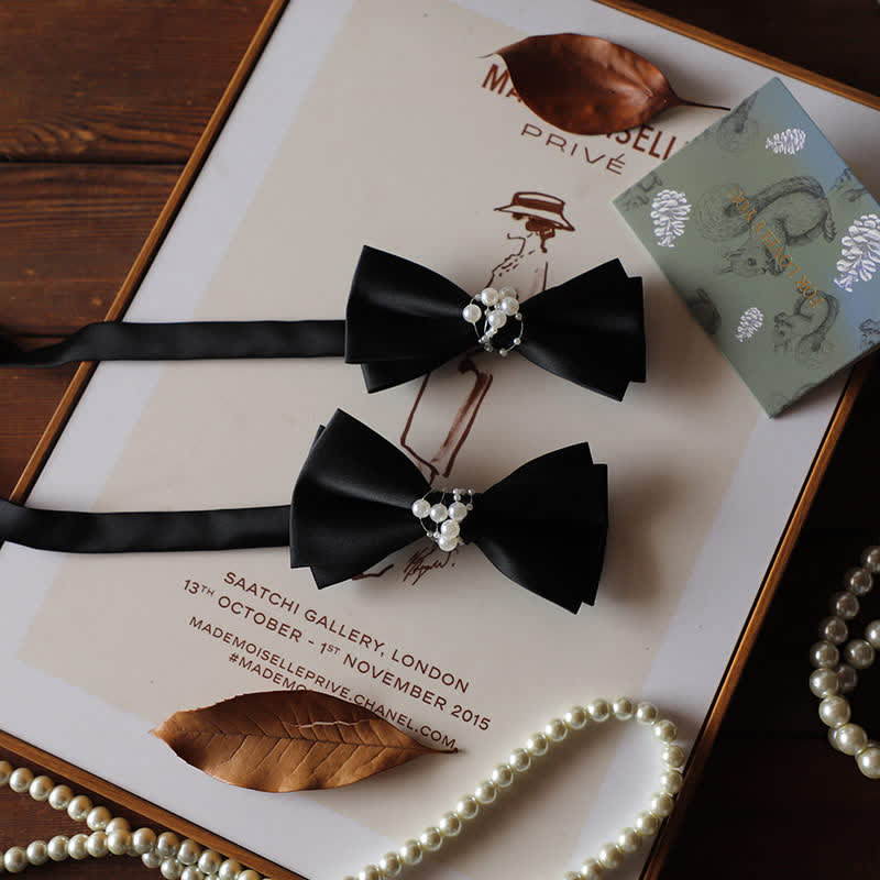 Men's Temperament Pearl Black Wedding Bow Tie - image 1