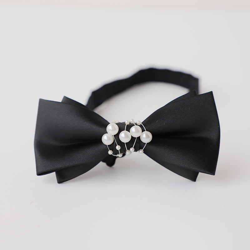 Men's Temperament Pearl Black Wedding Bow Tie - Style #2 - image 3