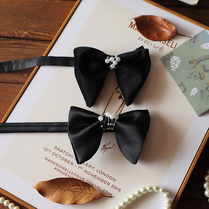 Men's Temperament Pearl Black Wedding Bow Tie - image 8