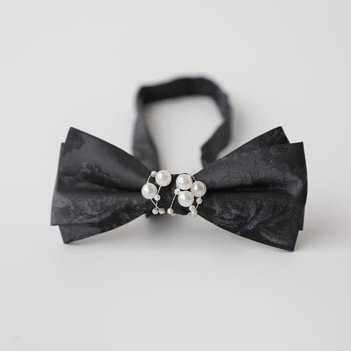 Men's Temperament Pearl Black Wedding Bow Tie - Style #7 - image 11