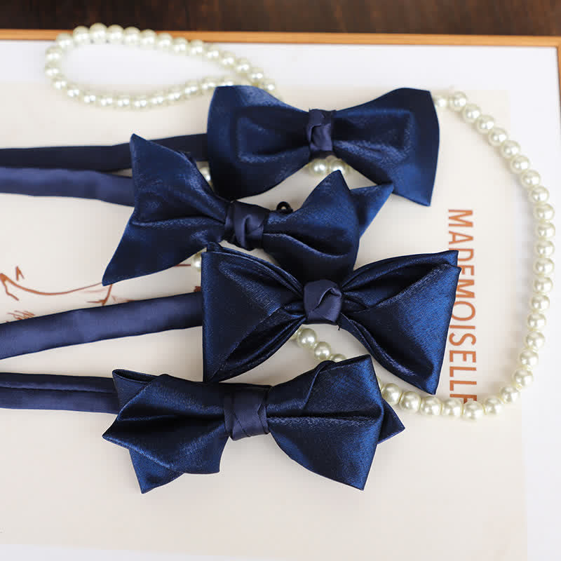 Men's Navy Blue Plain Color Bow Tie - image 5