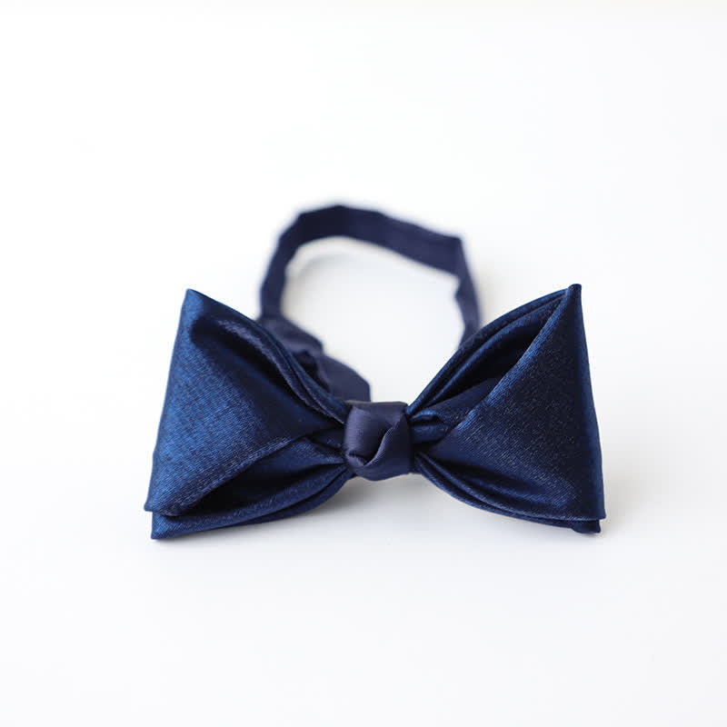 Men's Navy Blue Plain Color Bow Tie - Style #3 - image 9