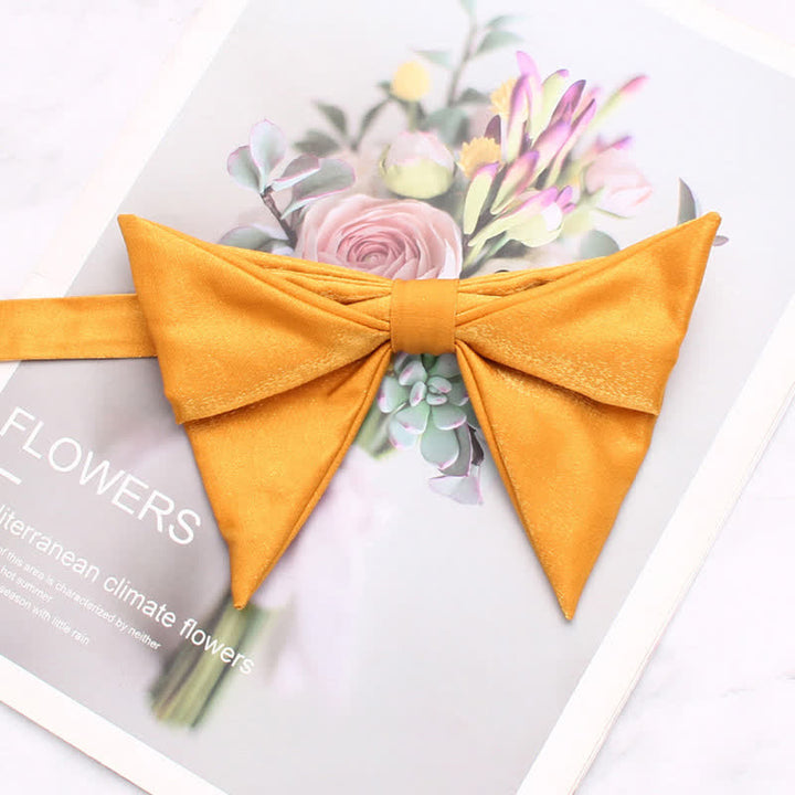 Men's Glossing Folded Design Oversized Pointed Bow Tie - Yellow - image 7