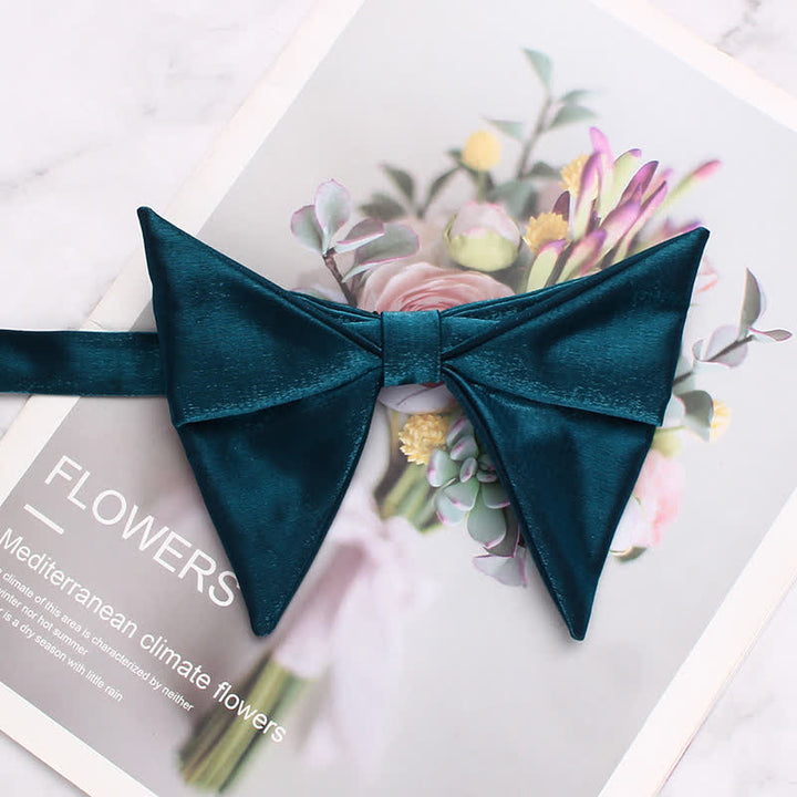 Men's Glossing Folded Design Oversized Pointed Bow Tie - Teal - image 11