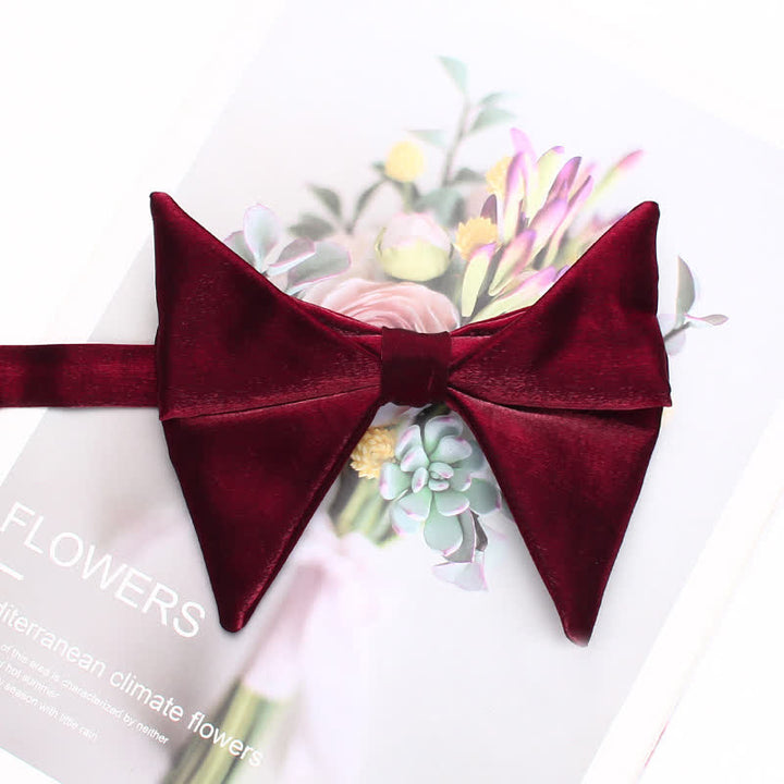 Men's Glossing Folded Design Oversized Pointed Bow Tie - Burgundy - image 9