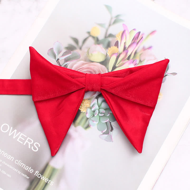 Men's Glossing Folded Design Oversized Pointed Bow Tie - Red - image 8