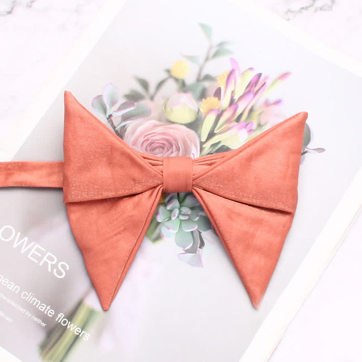 Men's Glossing Folded Design Oversized Pointed Bow Tie - Coral - image 2