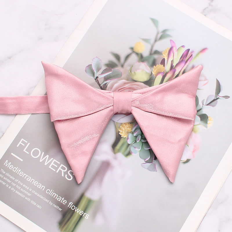 Men's Glossing Folded Design Oversized Pointed Bow Tie - Pink - image 6