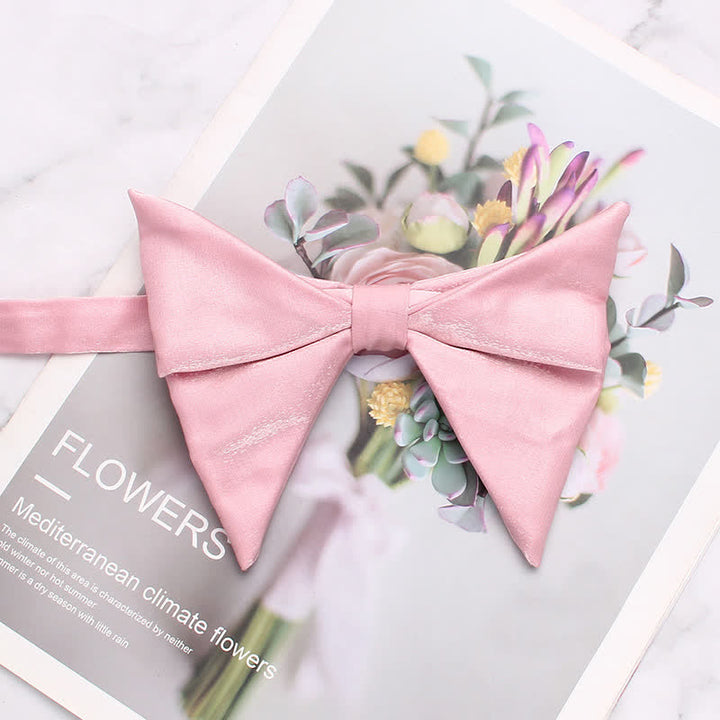 Men's Glossing Folded Design Oversized Pointed Bow Tie - Pink - image 6