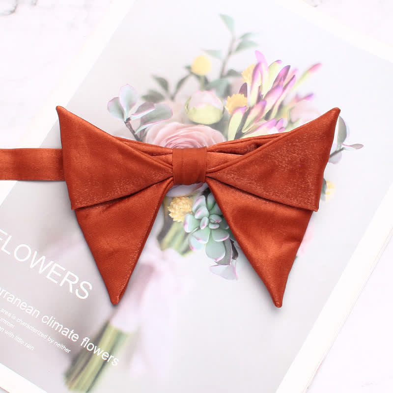 Men's Glossing Folded Design Oversized Pointed Bow Tie - Orange - image 10