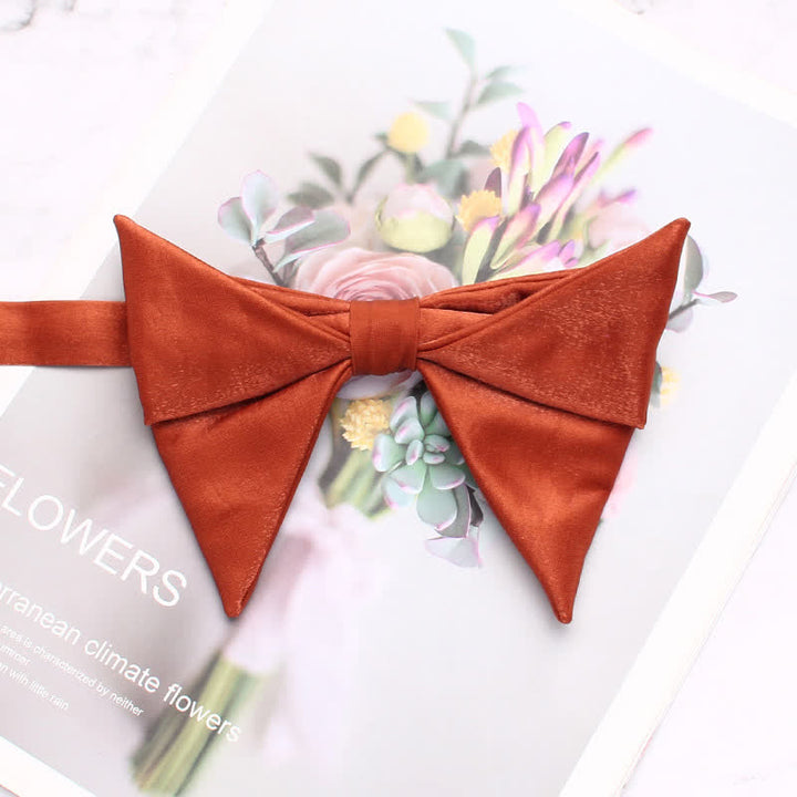 Men's Glossing Folded Design Oversized Pointed Bow Tie - Orange - image 10