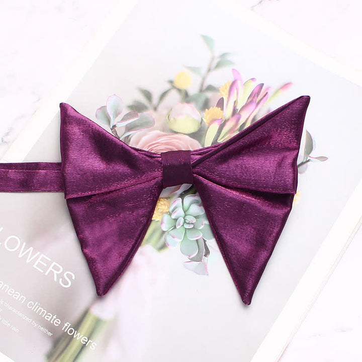 Men's Glossing Folded Design Oversized Pointed Bow Tie - Purple - image 13